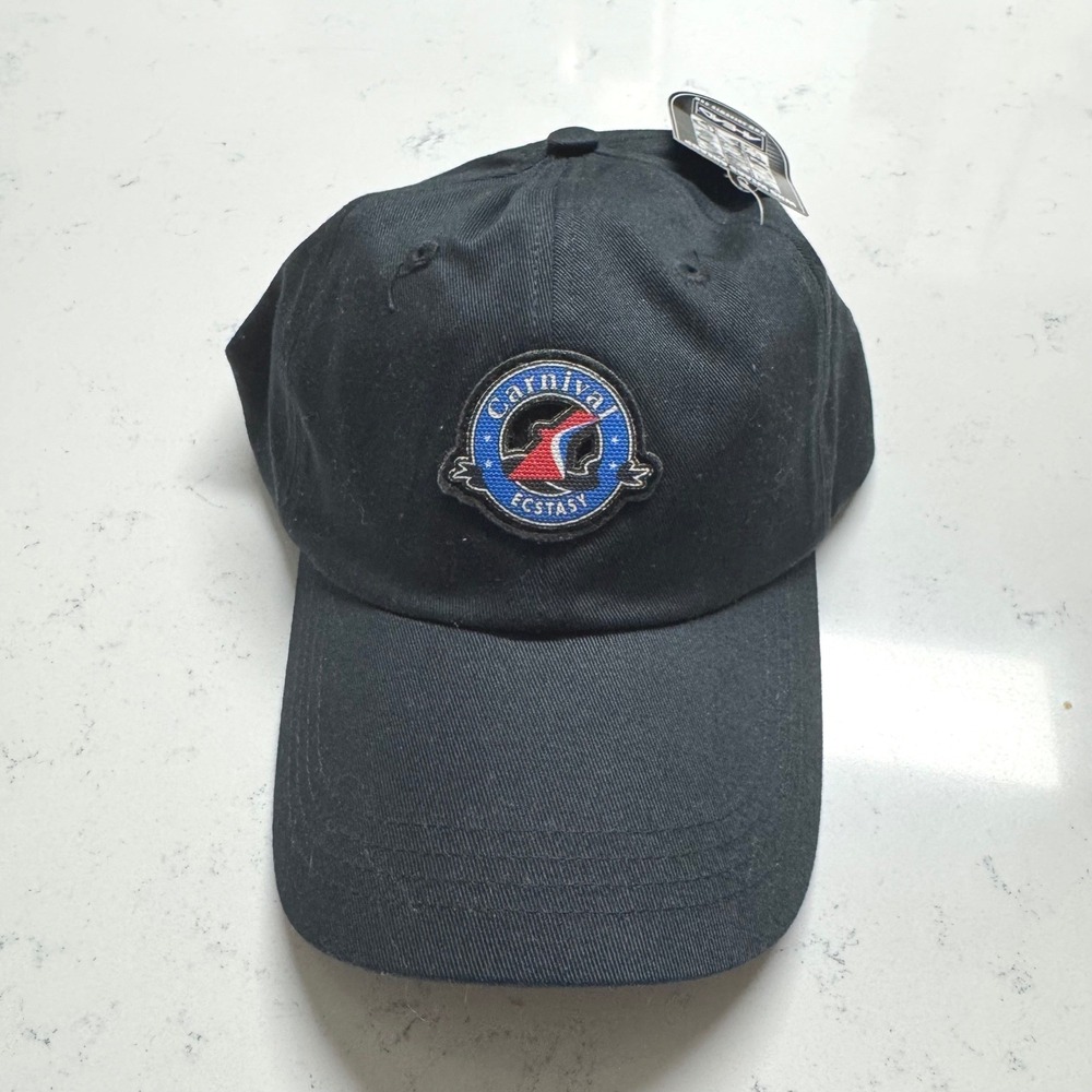 Ahead Carnival Ecstasy Hat Mens OSFA Black Cruise Ship Souvenir Cap NWT